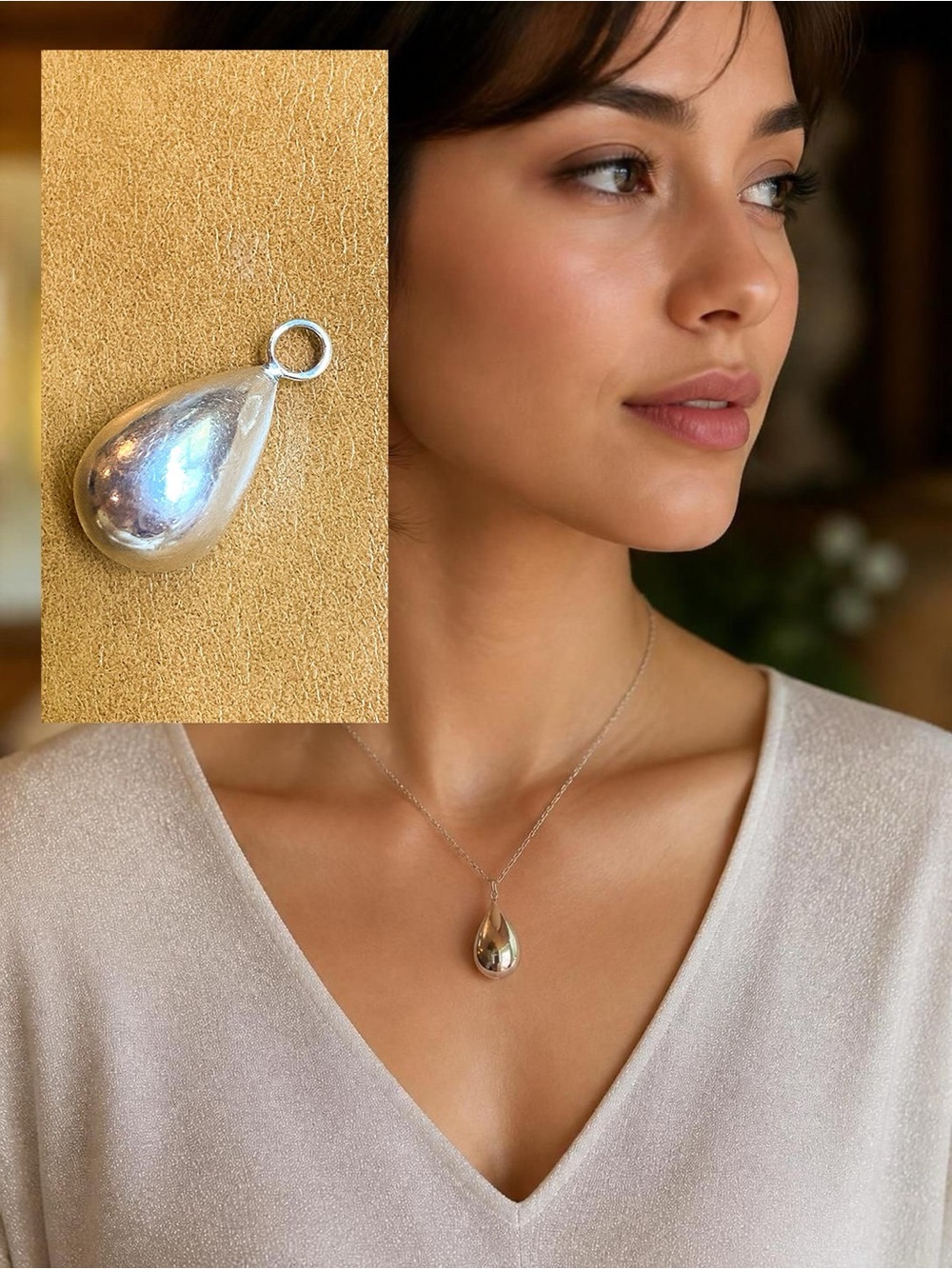 Vintage Sterling Silver 925 Teardrop Pendant 1.25”